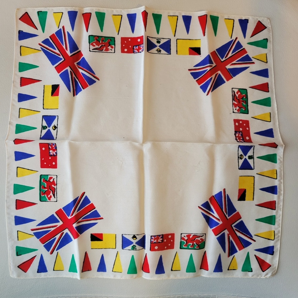 Vintage UK ~ Great Britain ~ Union Jack Hankie ~ Bandana ~ Bag Tie ~ Silk?